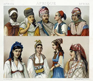 Traditional costumes and headdresses of men and women in Algeria Traditional costumes and headdresses of men and women in Algeria