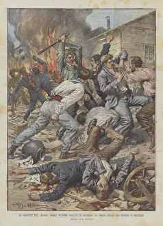 The Tragedies of Work, Italian Workers Assaulted in Hungary by Workers for Professional Jealousy (Colour Litho) The Tragedies of Work, Italian Workers Assaulted in Hungary by Workers for Professional Jealousy (Colour Litho)