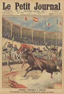 Tragic outcome of a bullfight in Toulon (colour litho)