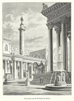 Trajan's Column and Forum, Rome (engraving)