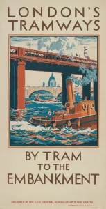 By Tram To The Embankment, 1924 (colour litho) By Tram To The Embankment, 1924 (colour litho)