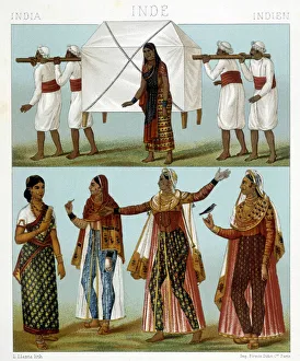 Transport and traditional feminine costumes. Illustration in '" Transport and traditional feminine costumes. Illustration in '"