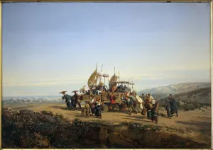 Travellers use a chariot with sails and shoot by men. Painting by Auguste Borget Travellers use a chariot with sails and shoot by men. Painting by Auguste Borget