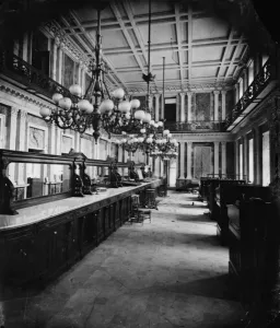 Treasury Department in Lincolns time (cash room - behind the desks), 1861-65 Treasury Department in Lincolns time (cash room - behind the desks), 1861-65