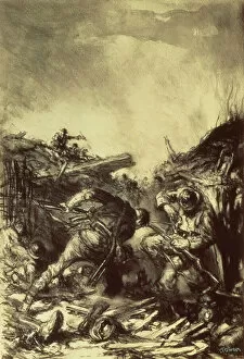 War & Military Scenes: 20th Century Gallery: Trench Fight, 1918 (pencil and charcoal on paper)