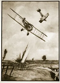 Transport,travellers & Immigrants Gallery: Trench Strafing, illustration from Flying Memories by John Hamilton, 1934 (litho)