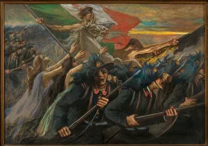 Il Novecento Gallery: Trento and Trieste, The Charge of the Bersaglieri (riflemen) (oil on canvas)