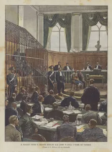 The Trial Against The Brigand Musolino At The Assizes Of Lucca, The Examination Of Witnesses (colour litho) The Trial Against The Brigand Musolino At The Assizes Of Lucca, The Examination Of Witnesses (colour litho)