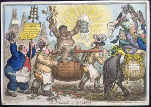 The Triumph of Quassia, published by Hannah Humphrey in 1806 (hand-coloured etching) The Triumph of Quassia, published by Hannah Humphrey in 1806 (hand-coloured etching)