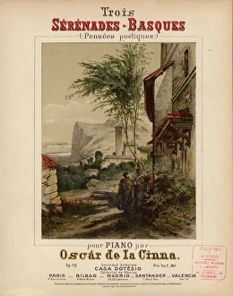 Trois Serenades Basques (Three Basque Serenades) for piano by Oscar de la Cinna (colour litho) Trois Serenades Basques (Three Basque Serenades) for piano by Oscar de la Cinna (colour litho)
