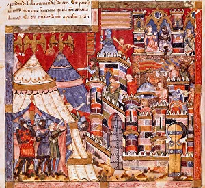 Trojan War: the city of Troy and the Greek encampment. Detail of a miniature from Trojan War: the city of Troy and the Greek encampment. Detail of a miniature from