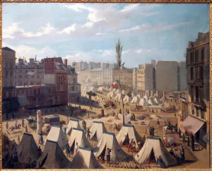 Troop camp, on the Boulevard du Temple in Paris, during the days of June 1848 Troop camp, on the Boulevard du Temple in Paris, during the days of June 1848
