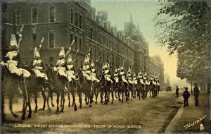 Troop of Horseguards, Knightsbridge Barracks, London (b/w photo)
