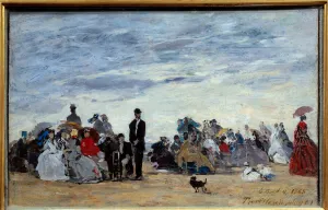 Trouville beach. Painting by Eugene Louis Boudin (1824-1898), 1865. Oil on cardboard Trouville beach. Painting by Eugene Louis Boudin (1824-1898), 1865. Oil on cardboard