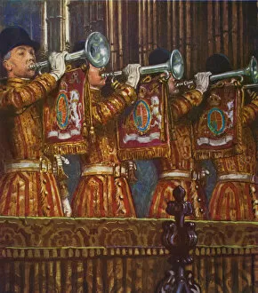 Silver Jubilee Gallery: Trumpeters of the Household Cavalry sounding a fanfare (colour litho)
