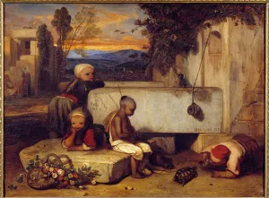 Turkish Children Playing with a Turtle Painting by Alexandre Gabriel Decamps (1803-1860 Turkish Children Playing with a Turtle Painting by Alexandre Gabriel Decamps (1803-1860