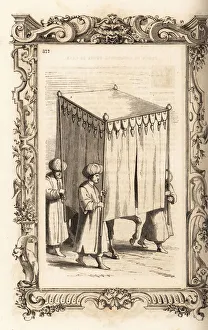 Conveyances Gallery: Turkish wife riding under a baldachin, 16th century. 1859-1860 (engraving)