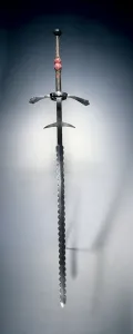 Two-Handed Sword, 1550-1600 (steel, leather & wood grip, cloth-covered middle) Two-Handed Sword, 1550-1600 (steel, leather & wood grip, cloth-covered middle)