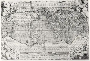 Typus Orbis Terrarum, world map, 1577 (engraving) (b&w photo) Typus Orbis Terrarum, world map, 1577 (engraving) (b&w photo)