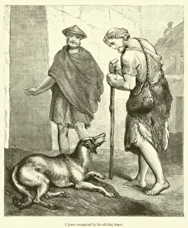 Ulysses recognised by his old dog Argus (engraving)