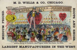 Boots And Shoes Gallery: Uncle Sam Making Speech at World Fair (chromolitho)