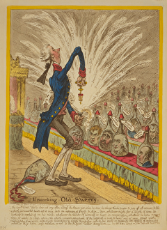 Uncorking Old Sherry, 1805 (hand-coloured etching) Uncorking Old Sherry, 1805 (hand-coloured etching)