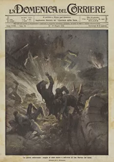 The underground war, the explosion of our mines southwest of San Martino del Carso (colour litho)