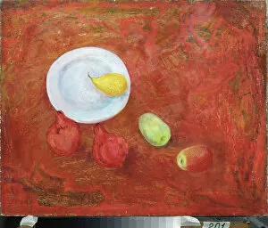 Crockery Gallery: Une assiette et des fruits (A Plate and Fruits) - Peinture de David Petrovich Sterenberg