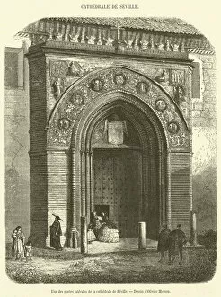 Une des portes laterales de la cathedrale de Seville (engraving)