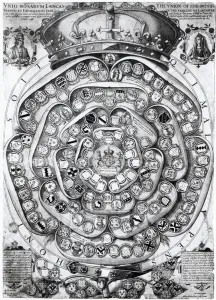 The Union of the Roses of the Families of Lancaster and York, 1589 (plate engraving) The Union of the Roses of the Families of Lancaster and York, 1589 (plate engraving)
