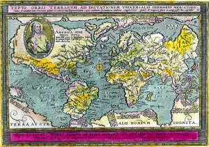 Universal Geographic Map (World Map) of 1596. Engraving. Private collection Universal Geographic Map (World Map) of 1596. Engraving. Private collection