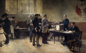 Universal suffrage A polling station in 1891. Painting by Alfred Bramtot (1852-1894 Universal suffrage A polling station in 1891. Painting by Alfred Bramtot (1852-1894