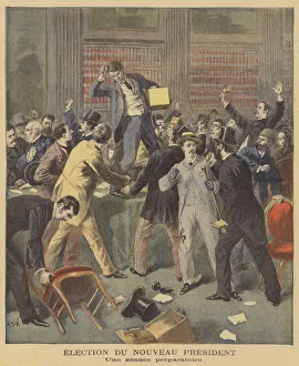 Unruly scenes as French parliamentarians discuss the election of a new president (colour litho) Unruly scenes as French parliamentarians discuss the election of a new president (colour litho)