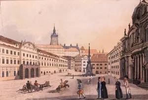 Upper Malostranske (Little Quarter) Square, Prague, c.1810 (coloured etching) Upper Malostranske (Little Quarter) Square, Prague, c.1810 (coloured etching)