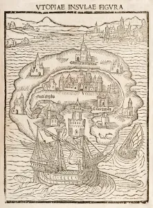 Louvain Gallery: Utopiae Insulae Figura (Map of the New Island of Utopia