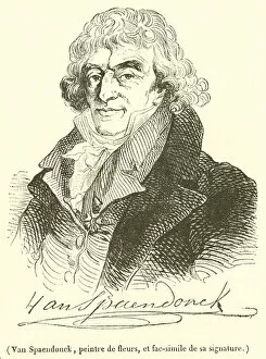 Van Spaendonck, peintre de fleurs, et fac-simile de sa signature (engraving)