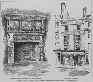 Vanishing London: Crosby Hall Chambers, Bishopsgate, shortly before demolition, 1891 (engraving) Vanishing London: Crosby Hall Chambers, Bishopsgate, shortly before demolition, 1891 (engraving)