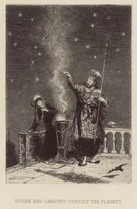 Vathek and Carathis consult the planets (etching) Vathek and Carathis consult the planets (etching)