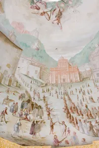 Detail of the vault with a bird-eye perspective of the Sanctuary, 1679-80 (fresco) Detail of the vault with a bird-eye perspective of the Sanctuary, 1679-80 (fresco)