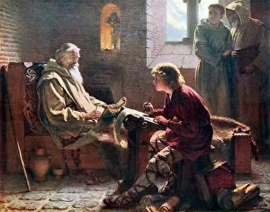 The Venerable Bede translating the last chapter of St John. The Illustration from An Outline of Christianity edited by A S Peake et al (Waverley, c 1910.)