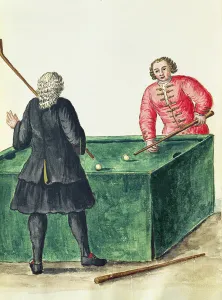Two Venetian Noblemen Playing Billiards (pen & ink and w/c on paper) Two Venetian Noblemen Playing Billiards (pen & ink and w/c on paper)