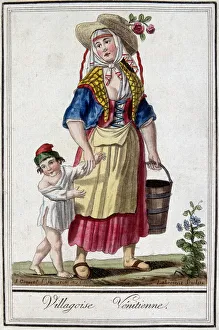 Venitian village with her son. 18th century engraving Venitian village with her son. 18th century engraving