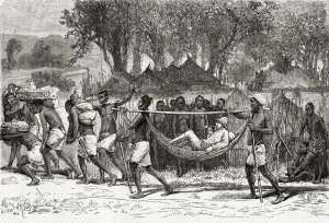 Verney Lovett Cameron arriving at the village of Oulonnda, Africa, 1878 (wood engraving) Verney Lovett Cameron arriving at the village of Oulonnda, Africa, 1878 (wood engraving)