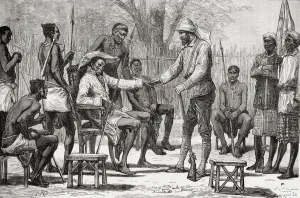 Verney Lovett Cameron visiting King Konngo, 1878 (wood engraving) Verney Lovett Cameron visiting King Konngo, 1878 (wood engraving)