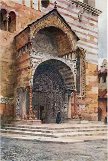 Verona. The Porch of the Cathedral (colour litho)