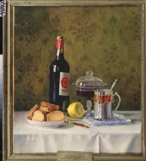 Un verre de the. Nature morte. (Sur une nappe blanche, avec des biscottes, un demi citron) Un verre de the. Nature morte. (Sur une nappe blanche, avec des biscottes, un demi citron)