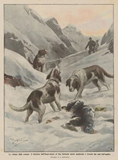 St Bernard Gallery: The victims of science, the director of the Gotthard Observatory froze to death... (colour litho)