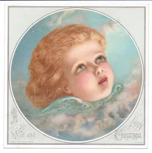 Victorian Christmas with the face of an angel looking skywards, c.1880 (colour litho) Victorian Christmas with the face of an angel looking skywards, c.1880 (colour litho)