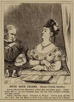 Victorian couple at Covent Garden Opera House, London (engraving)