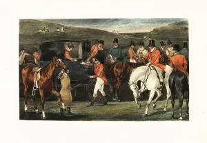 Vehicle Types Gallery: Victorian gentlemen on horseback gathering for a stag hunt. 1900 (chromolithograph)